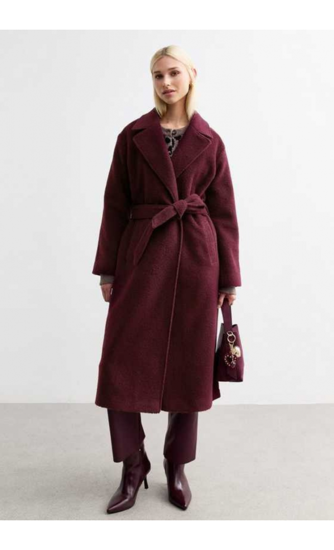 Burgundy Long Belted Unlined Coat