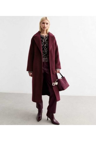 Burgundy Long Belted Unlined Coat