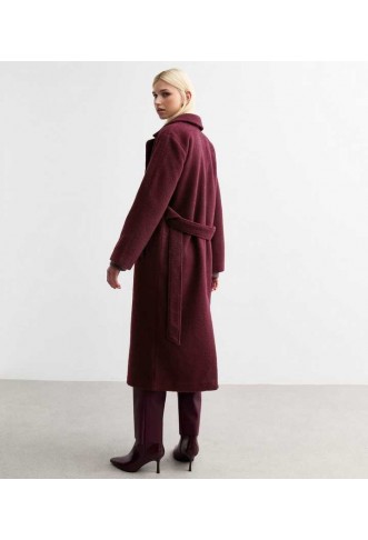 Burgundy Long Belted Unlined Coat