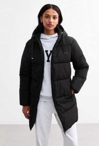 Black Hooded Mid Length...