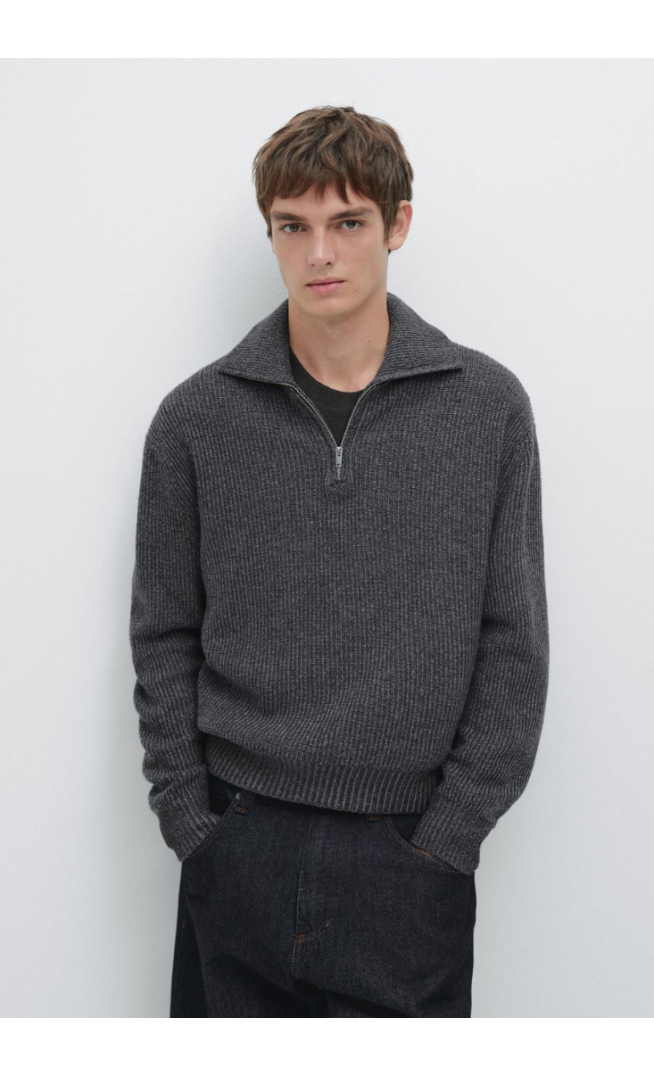 Mock neck knit sweater with zip