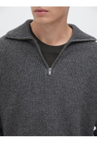 Mock neck knit sweater with zip