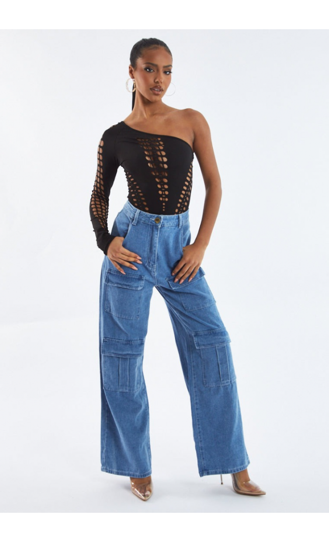 Light Blue Cargo Pocket Straight Leg Jeans - Mylah