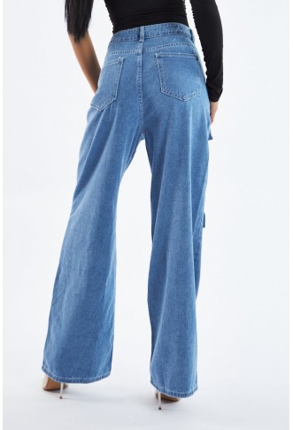 Light Blue Cargo Pocket Straight Leg Jeans - Mylah