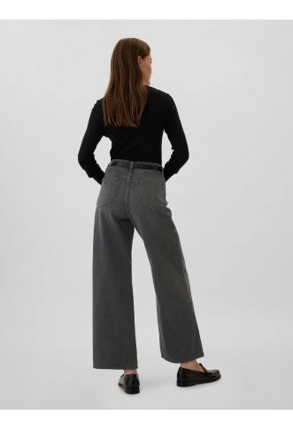 Black Wash Cotton High Waisted Wide Leg Jeans
