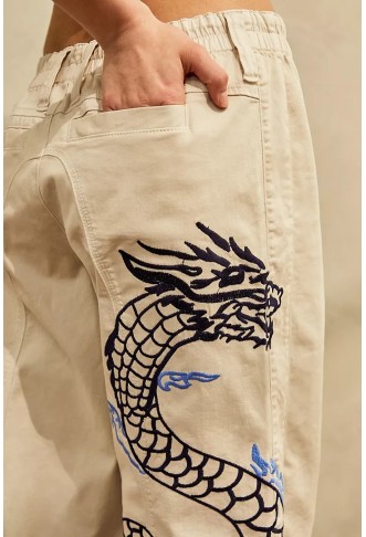 BDG Embroidered Ecru Y2K Cargo Pants