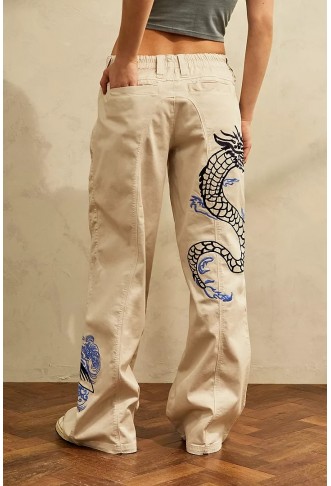BDG Embroidered Ecru Y2K Cargo Pants