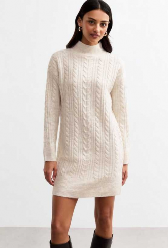 Cream Cable Knit Mini Dress