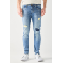 Pier One Slim fit jeans - destroyed denim