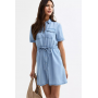 Light Blue Chambray Denim-look Mini Shirt Dress