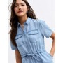Light Blue Chambray Denim-look Mini Shirt Dress