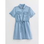Light Blue Chambray Denim-look Mini Shirt Dress