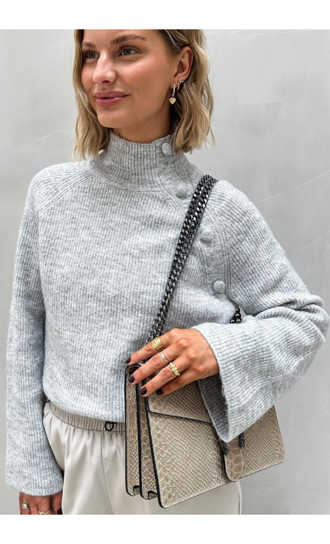 Pholine High-Neck Button Knit Pullover