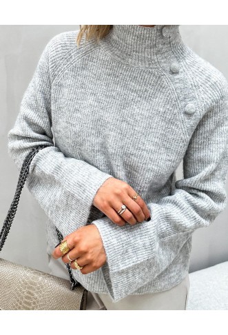 Pholine High-Neck Button Knit Pullover