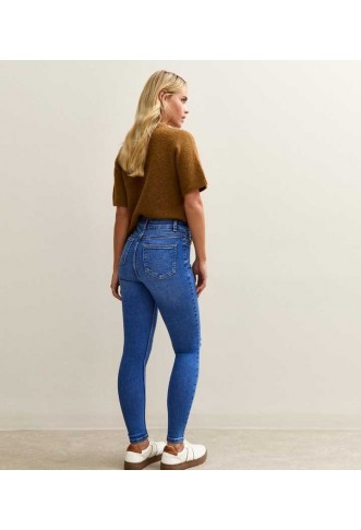 Petite Bright Blue Ripped High Waist