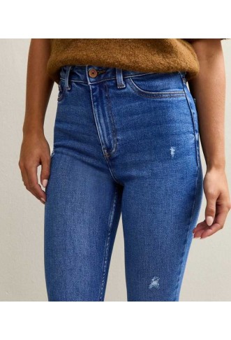 Petite Bright Blue Ripped High Waist