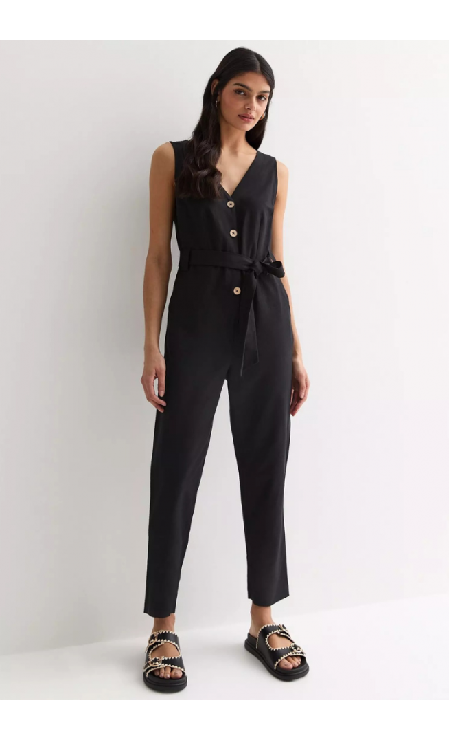 Black Sleeveless Button Through Jumpsuit