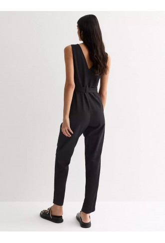 Black Sleeveless Button Through Jumpsuit