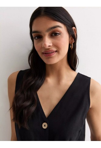 Black Sleeveless Button Through Jumpsuit