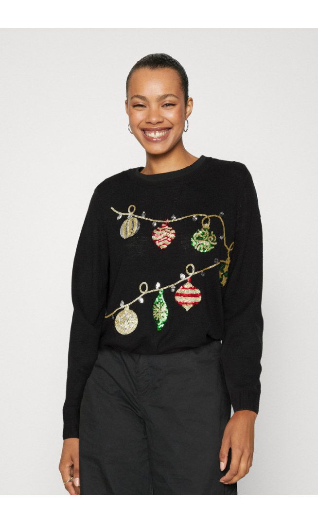 ONLY XMAS GLITTER LS ONECK EX - Jumper - black