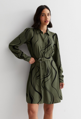 Green Swirl Buckle Belted...