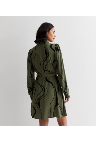 Green Swirl Buckle Belted Mini Shirt