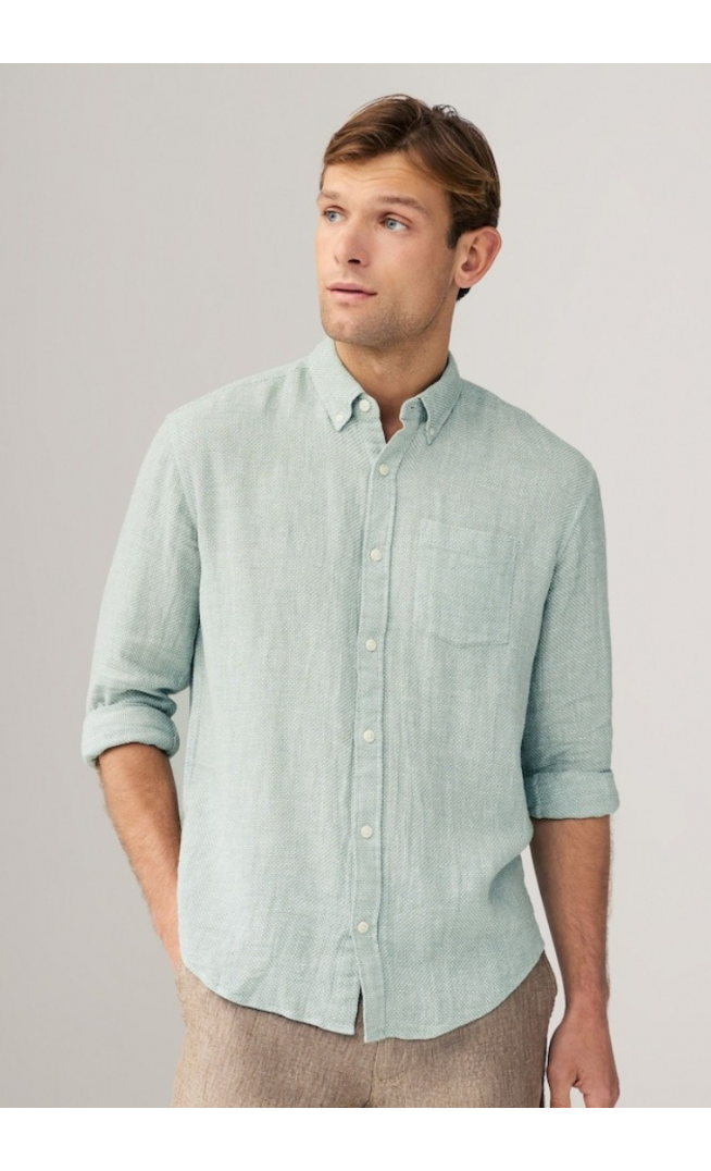 Sage Green Standard Collar Cotton Linen