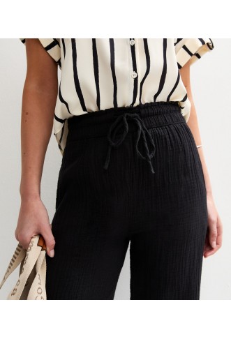 Black Double Cloth Wide Leg Trousers