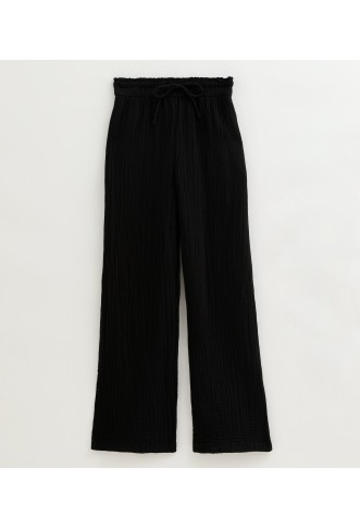 Black Double Cloth Wide Leg Trousers