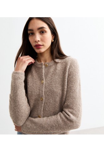 Mink Buttoned Bouclé Cardigan