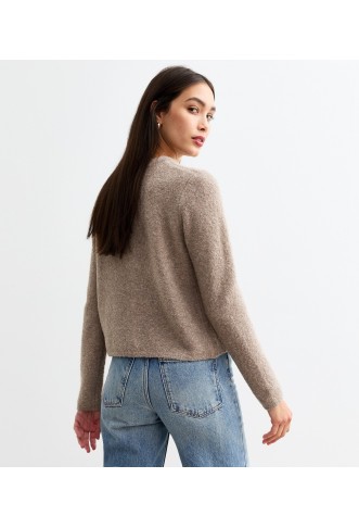 Mink Buttoned Bouclé Cardigan