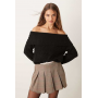 JDY off shoulder ribbed knitted jumper in black