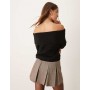 JDY off shoulder ribbed knitted jumper in black