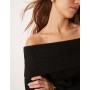 JDY off shoulder ribbed knitted jumper in black