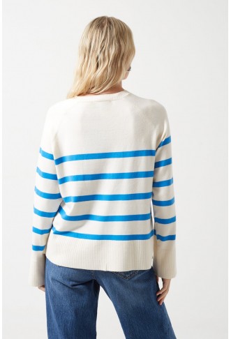 Pieces Knit Striped Jumper in Blue and White