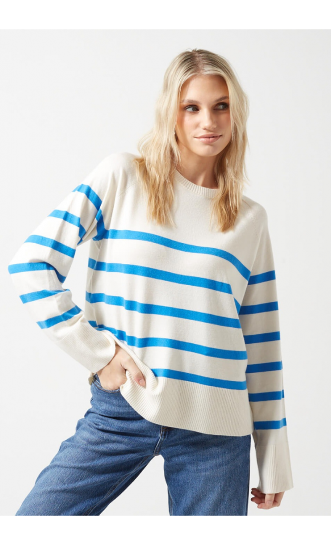 Pieces Knit Striped Jumper in Blue and White