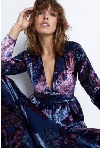 Warehouse Paisley Velvet Devore Plunge Maxi Dress
