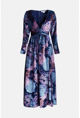 Warehouse Paisley Velvet Devore Plunge Maxi Dress