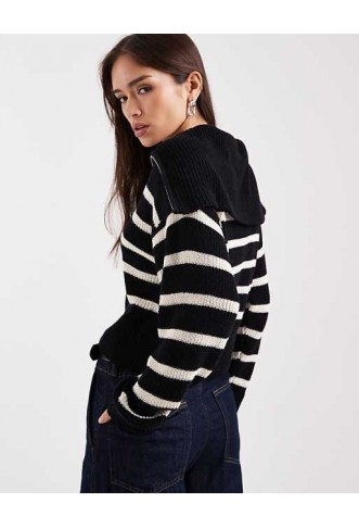 Monki high zip neck knitted jumper