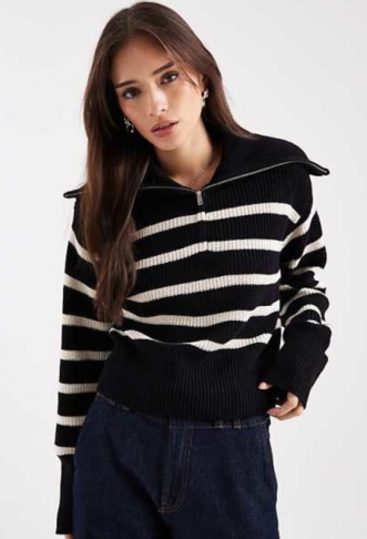 Monki high zip neck knitted...
