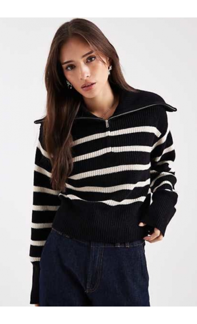 Monki high zip neck knitted jumper