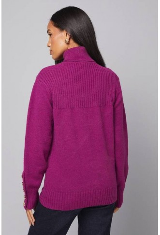 Wallis Rib Panel Button Sleeve Jumper