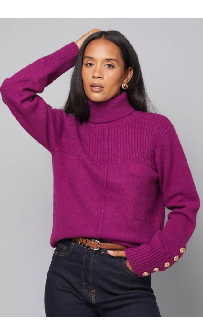Wallis Rib Panel Button Sleeve Jumper