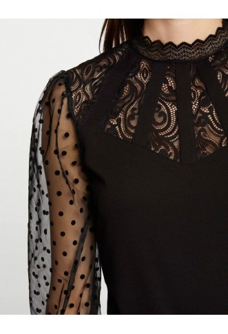 Long-sleeved t-shirt with lace black women