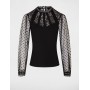 Long-sleeved t-shirt with lace black women