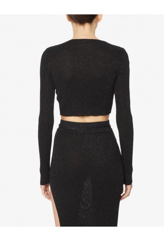 GCDS Long sleeved crop top with logo - Black