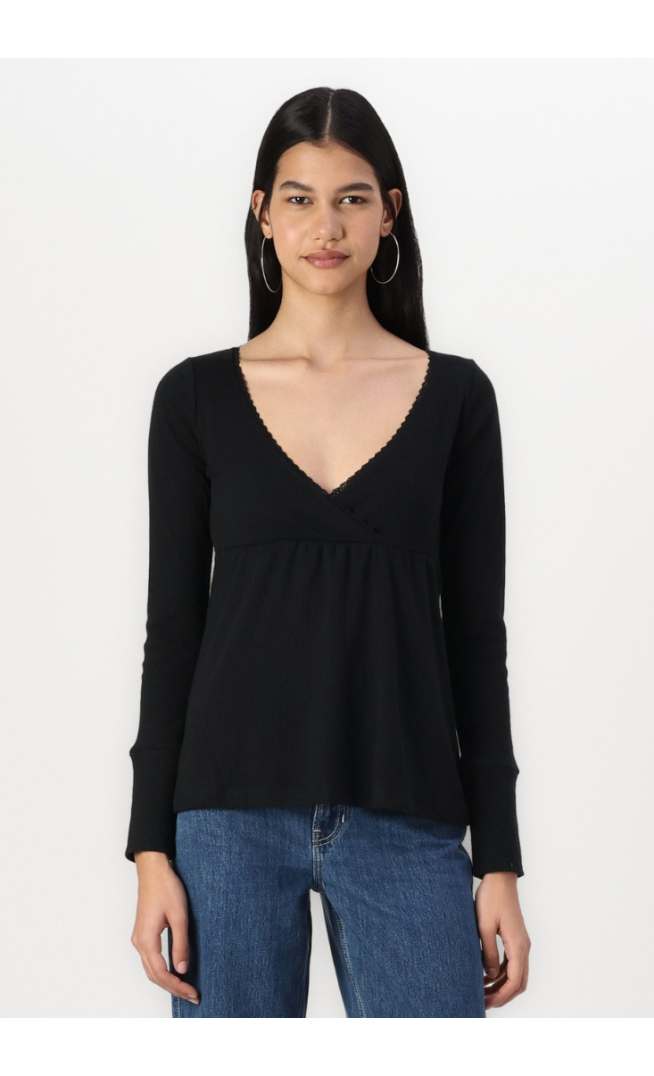 Hollister Easy Long-Sleeve Pointelle Babydoll Top