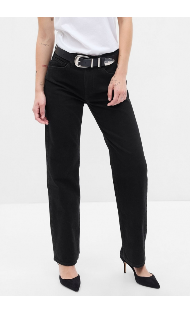 Black High Waisted Straight 90s Loose Jeans