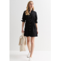 Black Lightweight Denim Drawstring Mini Shirt Dress