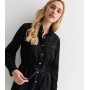 Black Lightweight Denim Drawstring Mini Shirt Dress